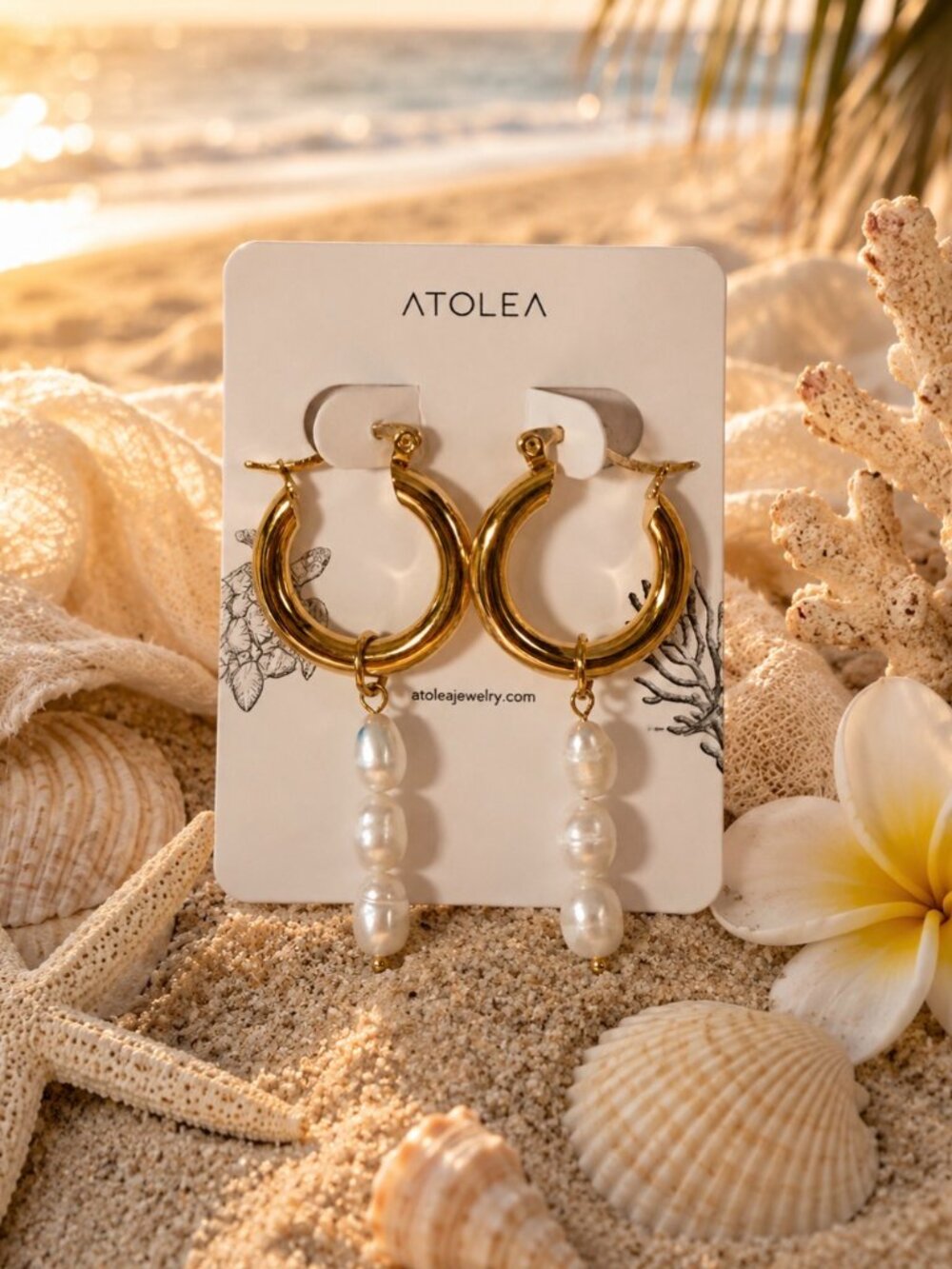 Atolea Gold Hoop Earrings with Pearl Drops